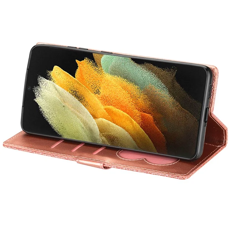 Glitter Sequins Stylish Anti-fall Magnetic Clasp Zipper Pocket Flip Leather Phone Cover with Wallet and Stand for Google Pixel 6 Pro - Rose Gold