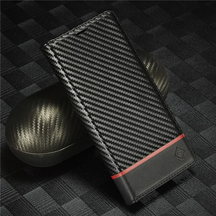 LC.IMEEKE Carbon Fiber Texture Wallet Design Auto-absorbed Magnetic Closing Phone Case Cover with Stand for Google Pixel 6 Pro - Horizontal Stripe