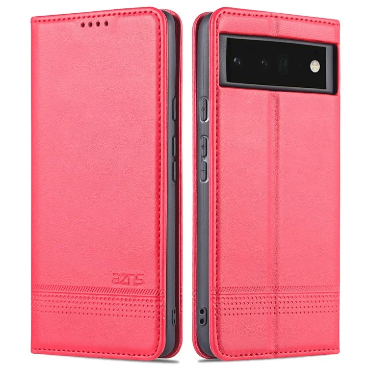 Azns Practical Flip Phone Cover Wallet Design Durevole PU Leather Auroofono Telefono Per Google Pixel 6 - Rosso