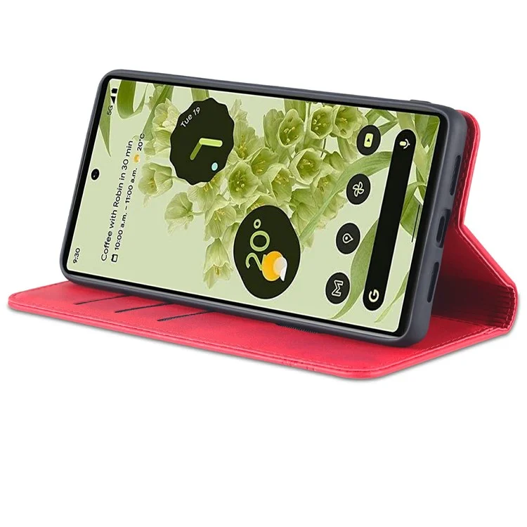 Azns Practical Flip Phone Cover Wallet Design Durevole PU Leather Auroofono Telefono Per Google Pixel 6 - Rosso