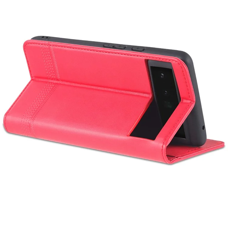 Azns Practical Flip Phone Cover Wallet Design Durevole PU Leather Auroofono Telefono Per Google Pixel 6 - Rosso
