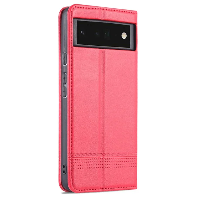AZNS Smooth Wallet Design Durable PU Leather Shockproof Phone Cover Case for Google Pixel 6 Pro - Red
