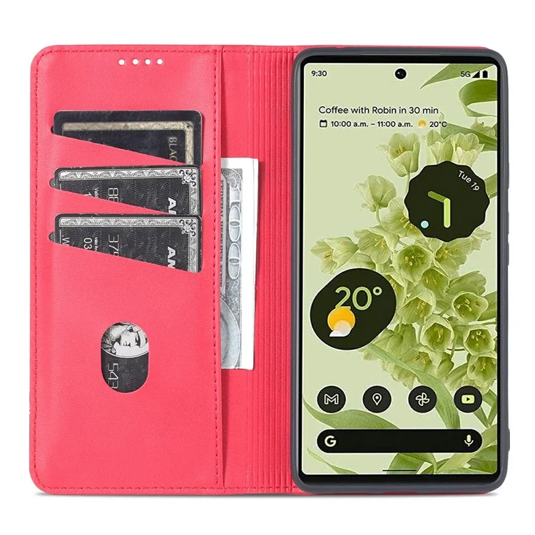 AZNS Smooth Wallet Design Durable PU Leather Shockproof Phone Cover Case for Google Pixel 6 Pro - Red