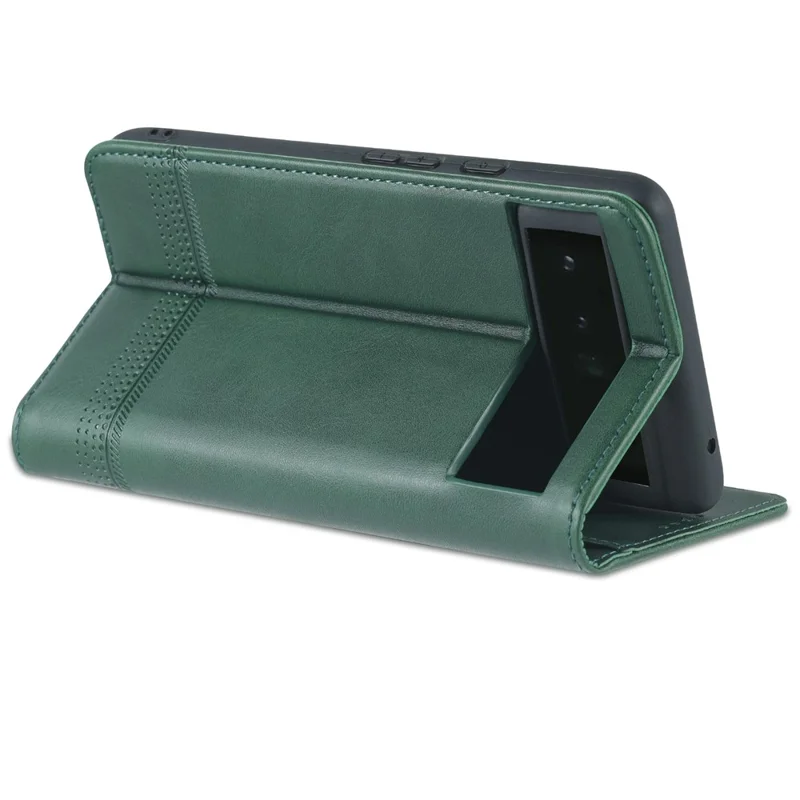 AZNS Smooth Wallet Design Durable PU Leather Shockproof Phone Cover Case for Google Pixel 6 Pro - Green