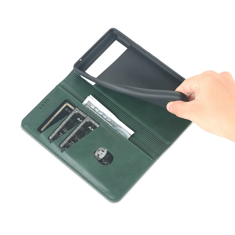 AZNS Smooth Wallet Design Durable PU Leather Shockproof Phone Cover Case for Google Pixel 6 Pro - Green