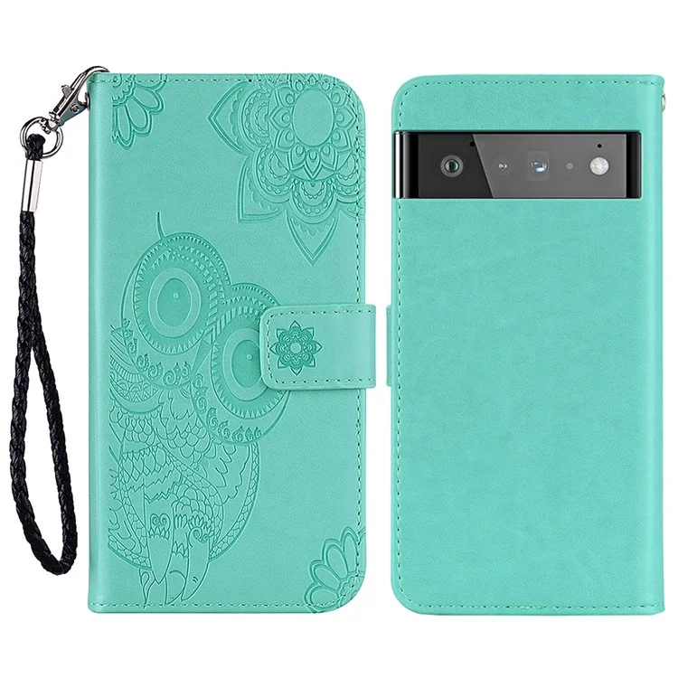 Para o Google Pixel 6 Couro PU à Prova de Choque+tpu Flip Phone Case - Ciano
