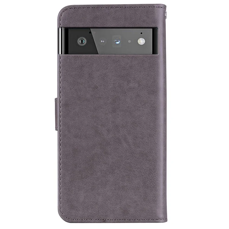 Flip Phone Case Bling Rhinestone Decor Improntato Gufo Fiore Modello In Pelle Conchiglie Per Google Pixel 6 Pro - Grigio