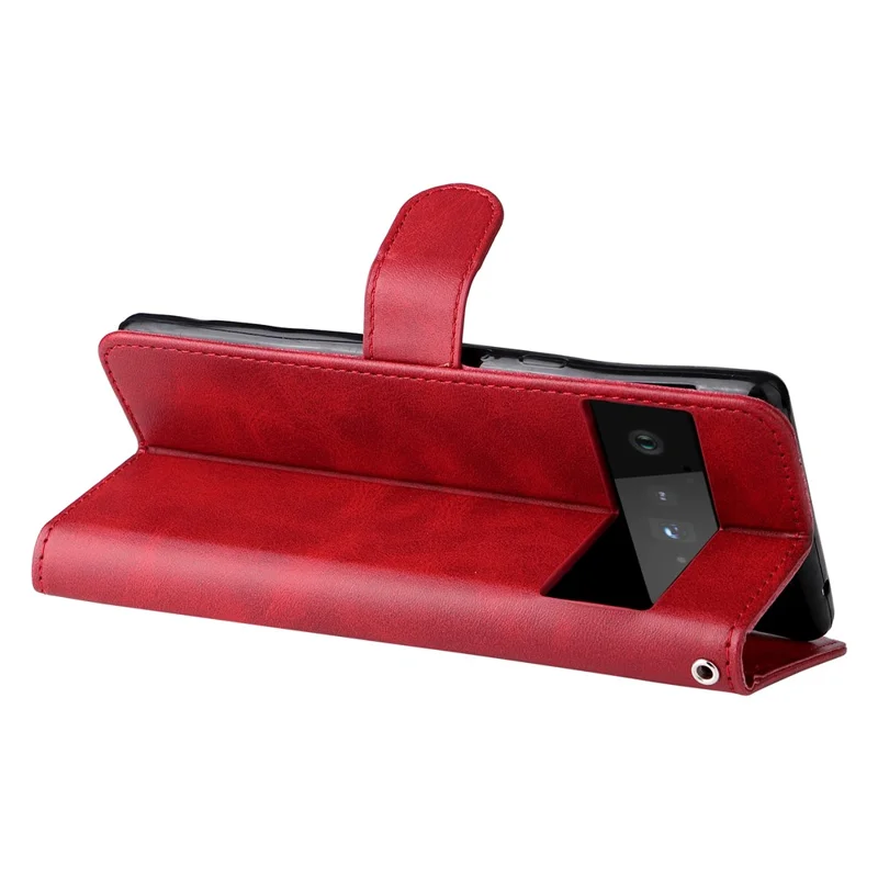 PU Leather Zippered Pocket Phone Case Coin Wallet Stand Folding Case for Google Pixel 6 Pro - Red