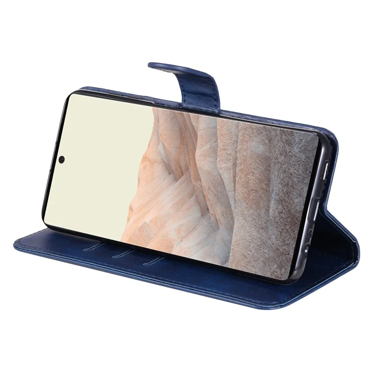 Folding PU Leather Phone Case Zipper Pocket Design Full-Protective Case with Wallet Stand for Google Pixel 6 - Blue