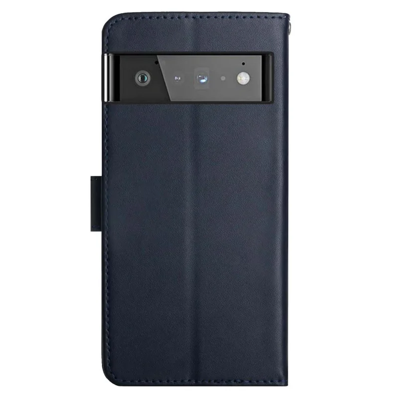 Nappa Texture Anti-drop Genuine Leather + TPU Phone Case Stand Wallet Protective Cover for Google Pixel 6 Pro - Blue