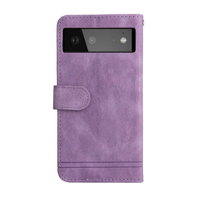 For Google Pixel 6 Leather Wallet Cases Skin Touch Phone Cover Stand with Strap - Purple