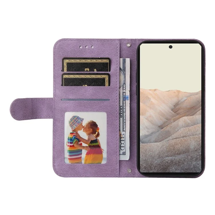 For Google Pixel 6 Leather Wallet Cases Skin Touch Phone Cover Stand with Strap - Purple