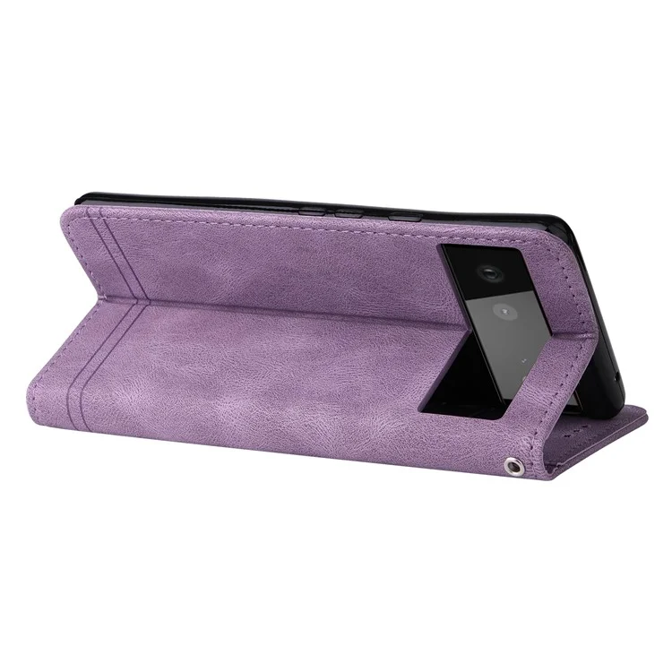 For Google Pixel 6 Leather Wallet Cases Skin Touch Phone Cover Stand with Strap - Purple