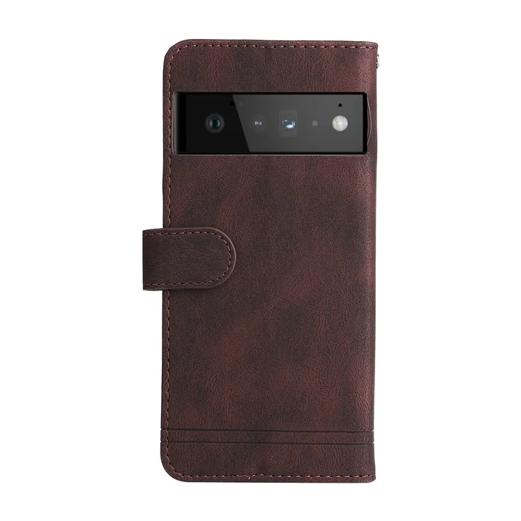 For Google Pixel 6 Leather Wallet Cases Skin Touch Phone Cover Stand with Strap Pro - Brown