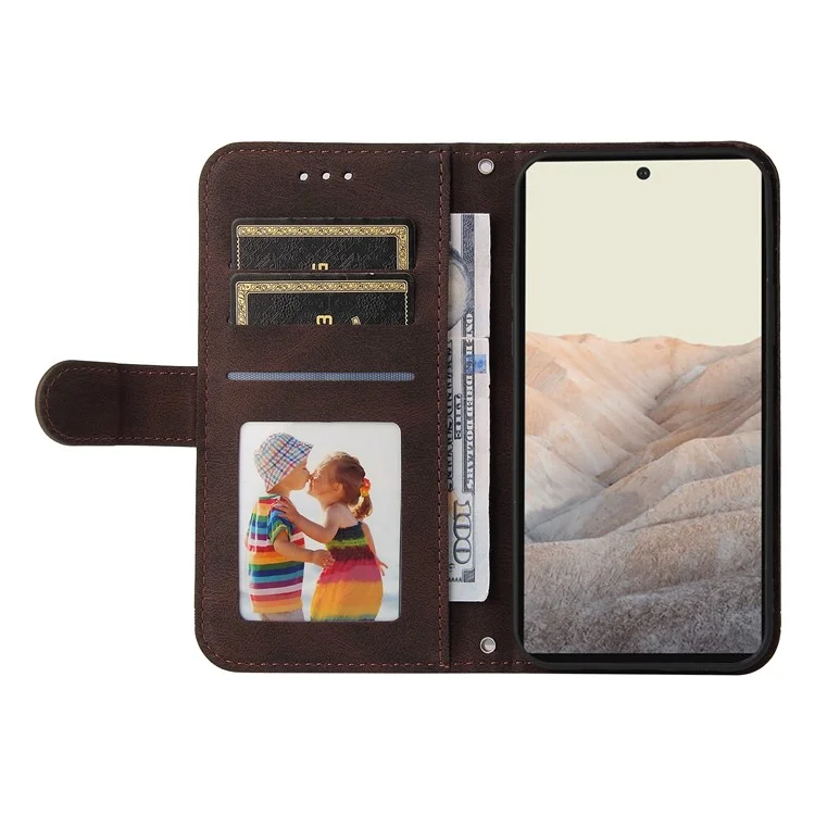 For Google Pixel 6 Leather Wallet Cases Skin Touch Phone Cover Stand with Strap Pro - Brown