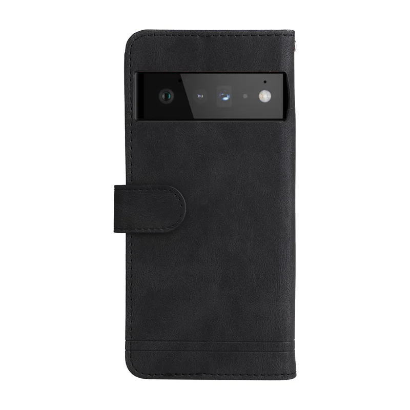 For Google Pixel 6 Leather Wallet Cases Skin Touch Phone Cover Stand with Strap Pro - Black