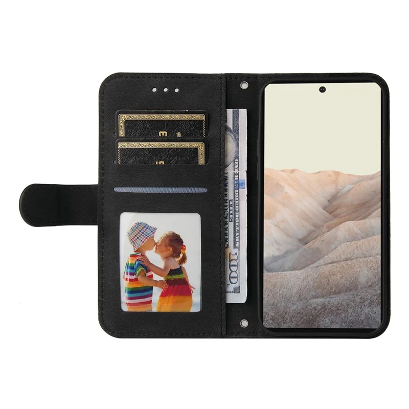 For Google Pixel 6 Leather Wallet Cases Skin Touch Phone Cover Stand with Strap Pro - Black