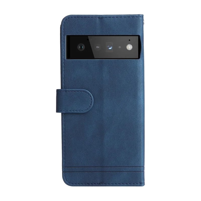 For Google Pixel 6 Leather Wallet Cases Skin Touch Phone Cover Stand with Strap Pro - Blue