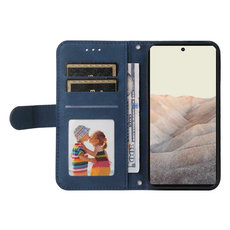 For Google Pixel 6 Leather Wallet Cases Skin Touch Phone Cover Stand with Strap Pro - Blue