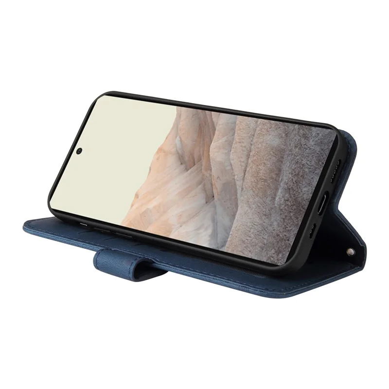 For Google Pixel 6 Leather Wallet Cases Skin Touch Phone Cover Stand with Strap Pro - Blue