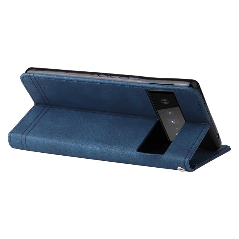 For Google Pixel 6 Leather Wallet Cases Skin Touch Phone Cover Stand with Strap Pro - Blue
