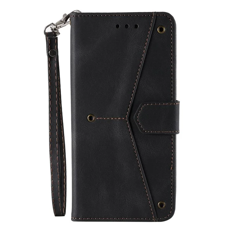 Защитная Крышка Сплайсинга Кожи PU и TPU Телефон Flip Case Shitking Skin Touch Stand Wallet Для Google Pixel 6 - Черный