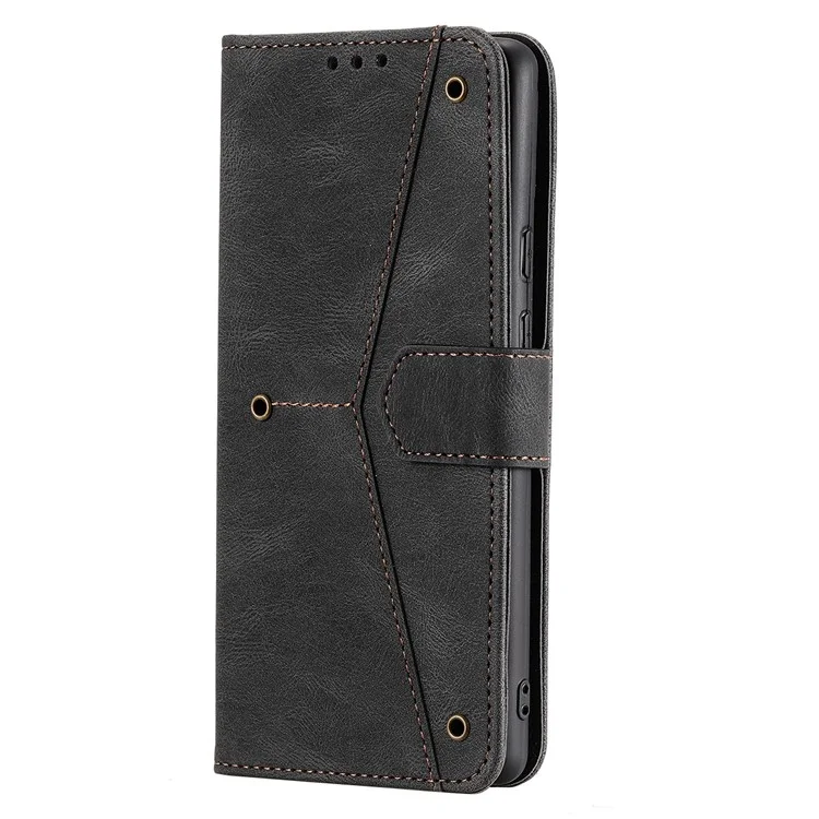 Защитная Крышка Сплайсинга Кожи PU и TPU Телефон Flip Case Shitking Skin Touch Stand Wallet Для Google Pixel 6 - Черный