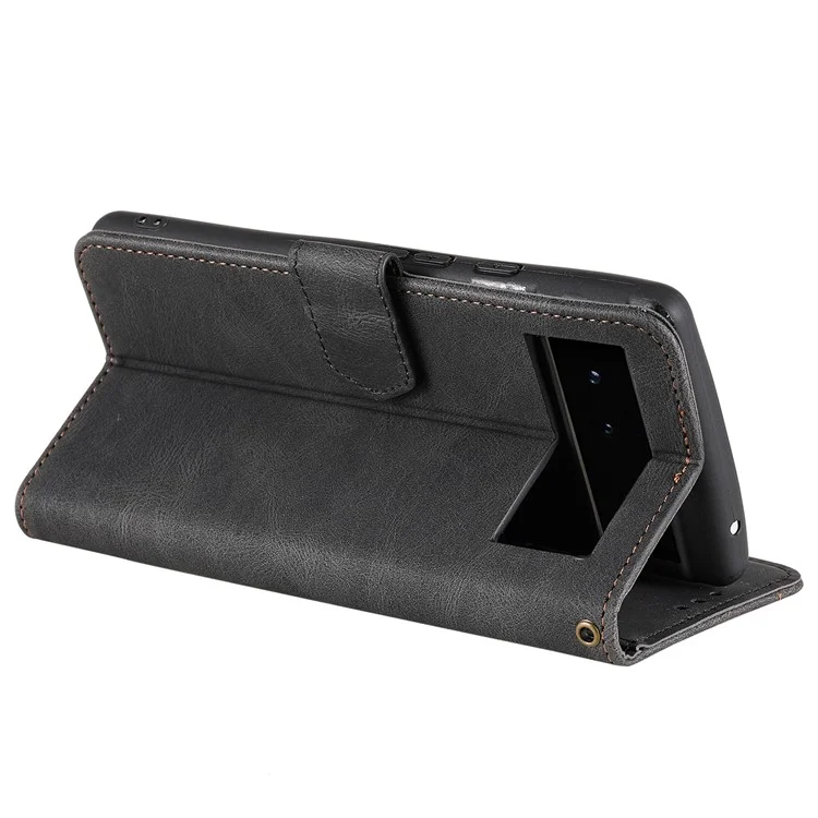 Защитная Крышка Сплайсинга Кожи PU и TPU Телефон Flip Case Shitking Skin Touch Stand Wallet Для Google Pixel 6 - Черный