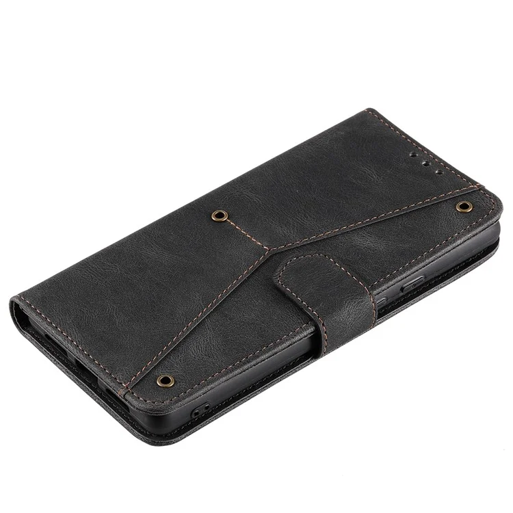 Защитная Крышка Сплайсинга Кожи PU и TPU Телефон Flip Case Shitking Skin Touch Stand Wallet Для Google Pixel 6 - Черный