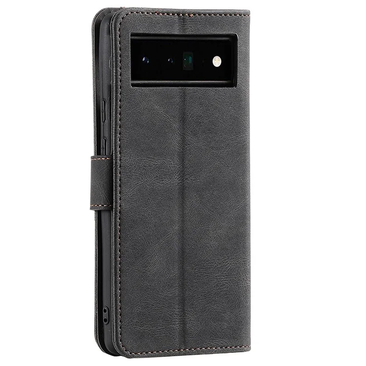 Estuche de billetera de piel sintética y TPU con costura Skin-touch Stand para Google Pixel 6 Pro - Negro