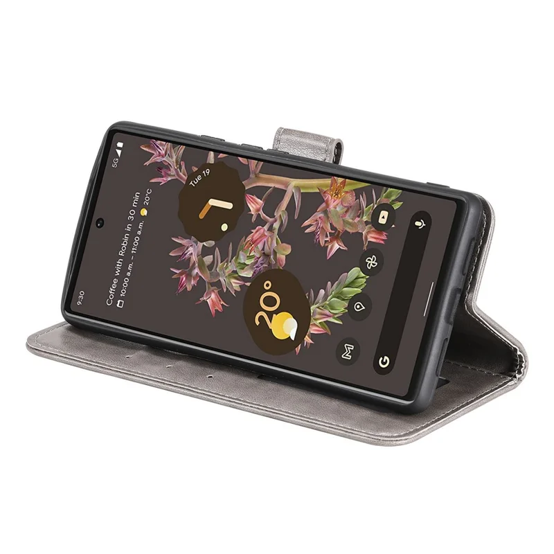 Mandala Flower Pattern Imprinted PU Leather Flip Cover Stand Wallet Folio Phone Case with Strap for Google Pixel 6 - Grey