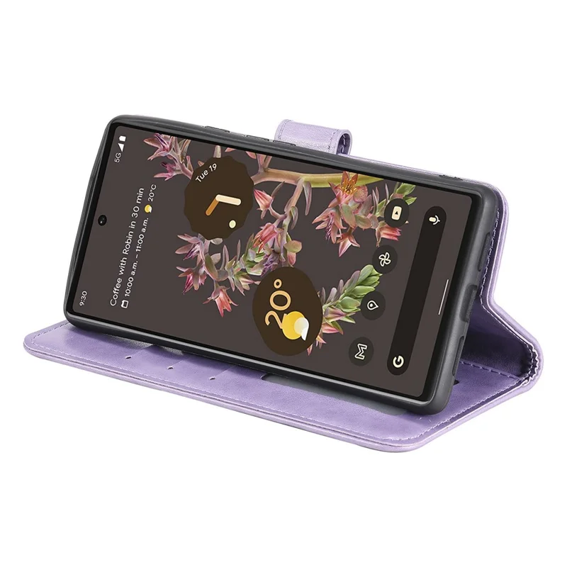 Mandala Flower Pattern Imprinted PU Leather Flip Cover Stand Wallet Folio Phone Case with Strap for Google Pixel 6 - Purple