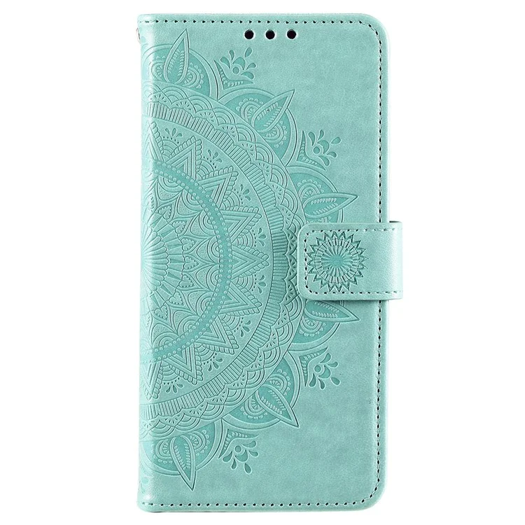 Mandala Flower Patrón Impreso Flip pu Cuero Case Con Correa Para Google Pixel 6 Pro - Verde