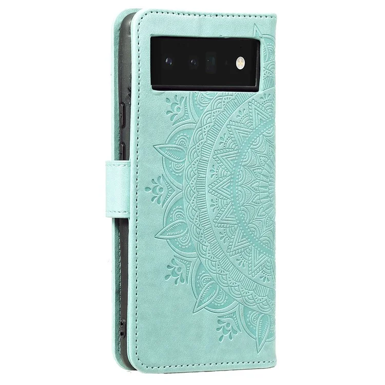 Mandala Flower Patrón Impreso Flip pu Cuero Case Con Correa Para Google Pixel 6 Pro - Verde