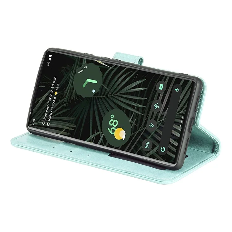 Mandala Flower Patrón Impreso Flip pu Cuero Case Con Correa Para Google Pixel 6 Pro - Verde