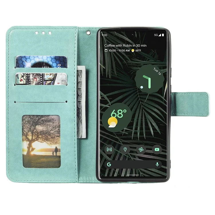 Mandala Flower Patrón Impreso Flip pu Cuero Case Con Correa Para Google Pixel 6 Pro - Verde