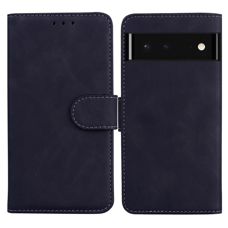 Solid Color Phone Case Stand Wallet Premium PU Leather Dual-sided Magnetic Closure Cover Shell for Google Pixel 6 - Black