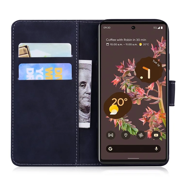 Solid Color Phone Case Stand Wallet Premium PU Leather Dual-sided Magnetic Closure Cover Shell for Google Pixel 6 - Black