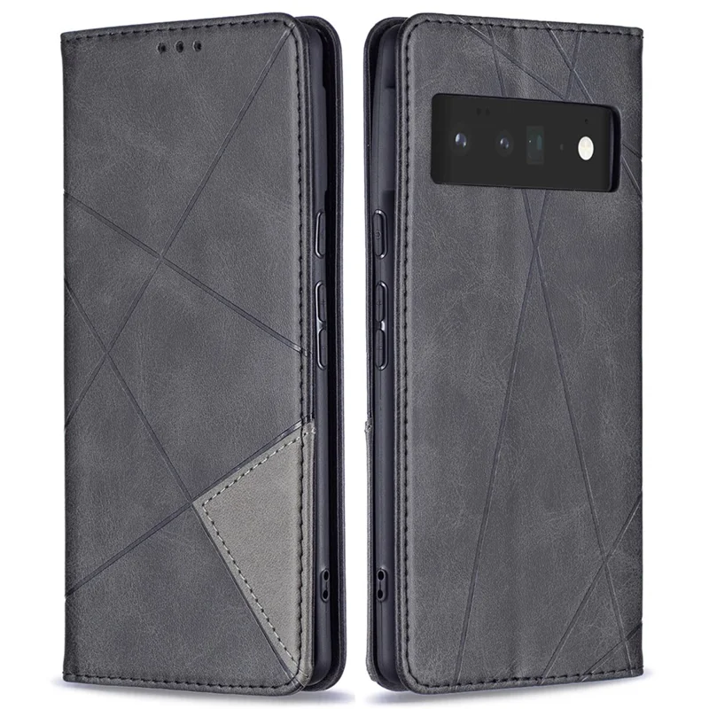 Shockproof Imprinting Pattern Design Flip Phone Shell Built-In Card Slots Design Leather Stand Phone Case Cover for Google Pixel 6 Pro - Black