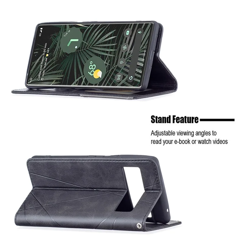Shockproof Imprinting Pattern Design Flip Phone Shell Built-In Card Slots Design Leather Stand Phone Case Cover for Google Pixel 6 Pro - Black