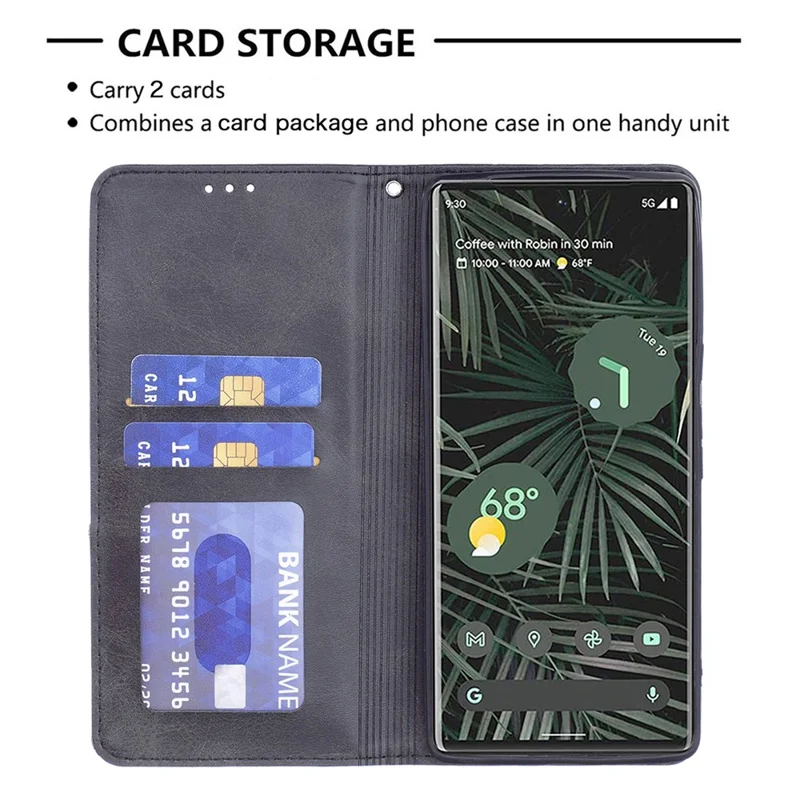 Shockproof Imprinting Pattern Design Flip Phone Shell Built-In Card Slots Design Leather Stand Phone Case Cover for Google Pixel 6 Pro - Black