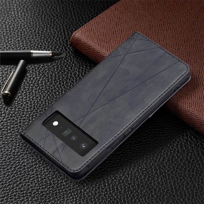 Shockproof Imprinting Pattern Design Flip Phone Shell Built-In Card Slots Design Leather Stand Phone Case Cover for Google Pixel 6 Pro - Black