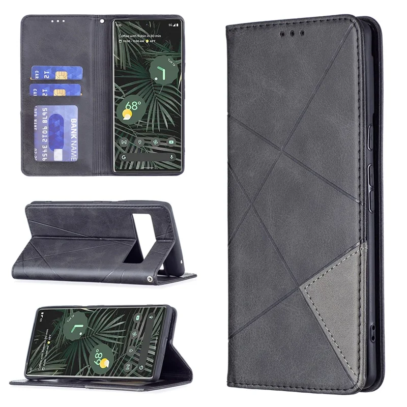 Shockproof Imprinting Pattern Design Flip Phone Shell Built-In Card Slots Design Leather Stand Phone Case Cover for Google Pixel 6 Pro - Black