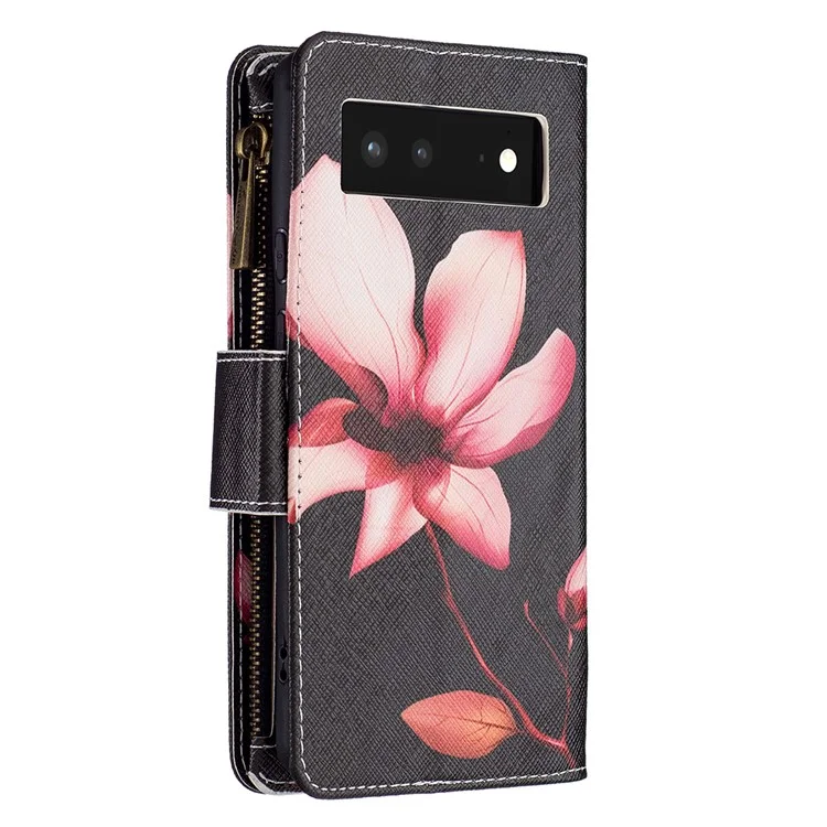 BF03 Impresión de Patrones PU Cuero de Cuero Case Folio Folio Flip Stand Cover With Strap Para Google Pixel 6 - Flor