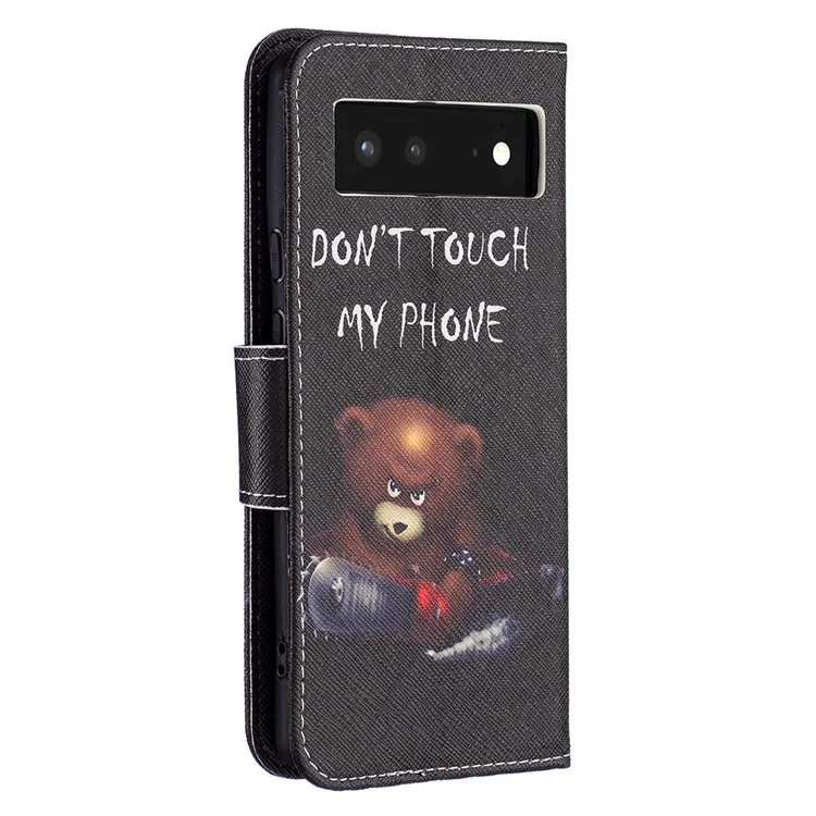 Печать с Образцом Кожаной Кожи Кожи Кожи Фолио -крышки Shockpereper Tpu Case Для Google Pixel 6 - Медведь