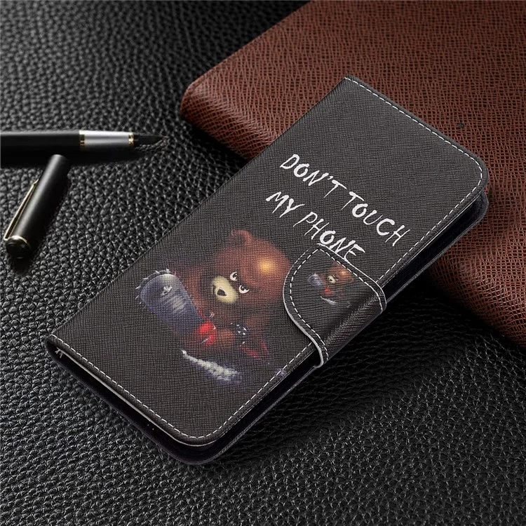 Печать с Образцом Кожаной Кожи Кожи Кожи Фолио -крышки Shockpereper Tpu Case Для Google Pixel 6 - Медведь