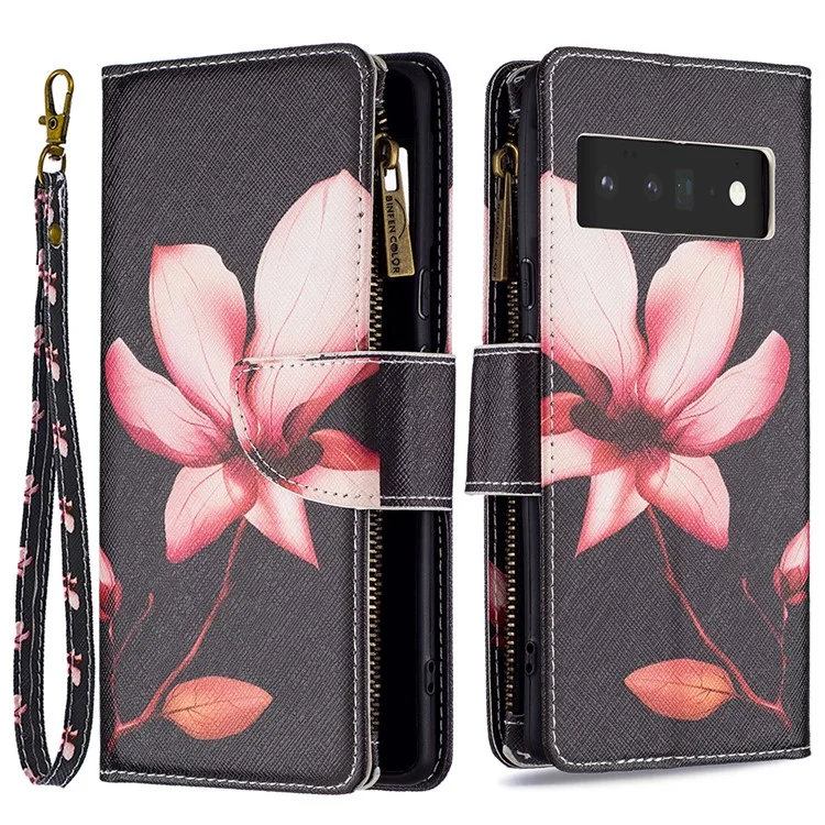 BF03 Stampa Motivano in Pelle PU Custodia Magnetica Con Cerniera Con Cerniera Coperchio Del Portafoglio a Flip Con Cinturino Per Google Pixel 6 Pro - Fiore