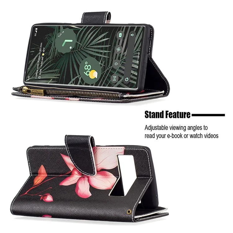 BF03 Stampa Motivano in Pelle PU Custodia Magnetica Con Cerniera Con Cerniera Coperchio Del Portafoglio a Flip Con Cinturino Per Google Pixel 6 Pro - Fiore