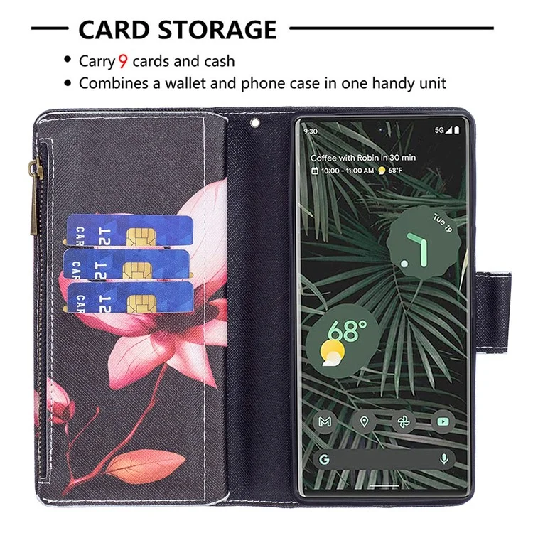 BF03 Stampa Motivano in Pelle PU Custodia Magnetica Con Cerniera Con Cerniera Coperchio Del Portafoglio a Flip Con Cinturino Per Google Pixel 6 Pro - Fiore