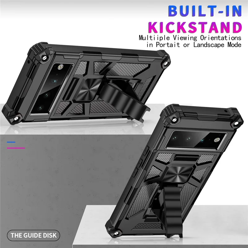 Hybrid Hard PC Soft TPU Shockproof Protective Case with Car Mount Kickstand for Google Pixel 6 Pro - Black